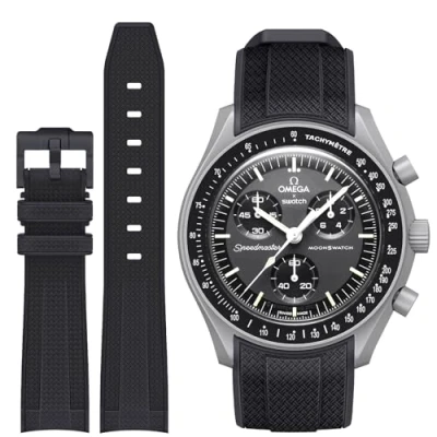 Image of Stanchev strap for Omega X Swatch MoonSwatch/Rolex Watch 20mm,Soft Silicone Moonswatch Speedmaster Replacement Strap,Curved No Gap Men Women (Black1)
