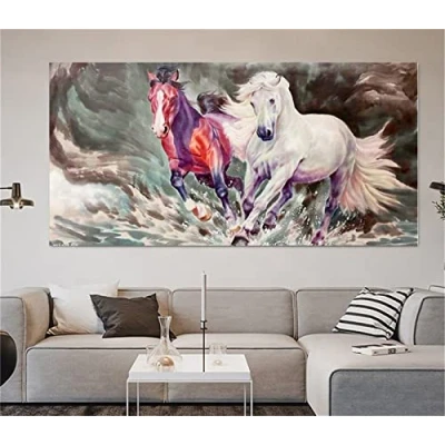 Image of Diamond Painting Horse Art for Adults 16x32in/40x80cm Large Size Cross Stitch by Number Kits, DIY 5D Dots Full Drill Embroidery Pictures Crystal Craft Home Decor Gift