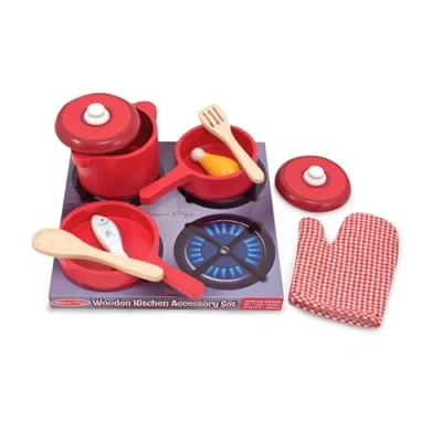 Image of Melissa &amp; Doug Wooden Toy Kitchen Accessory Set Pretend Play Food 3+ Gift for Boy or Girl, Red, 31 x 13 cm