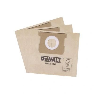 Image of DEWALT DXVA25 4240 Dust Bags for The DXV15T Wet/Dry Vacuum Cleaner. Easy to Attach Minimal Cleaning Interruption. Pack of 3