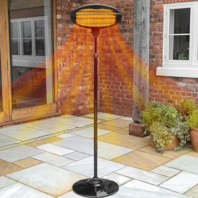 Image of HARRIER 2000w Rounded Standing Outdoor Patio Heater 3 Energy Efficient Heat Settings 2 in 1 Wall Mounted &amp; Freestanding with 9kg Base Weight Portable for Ease