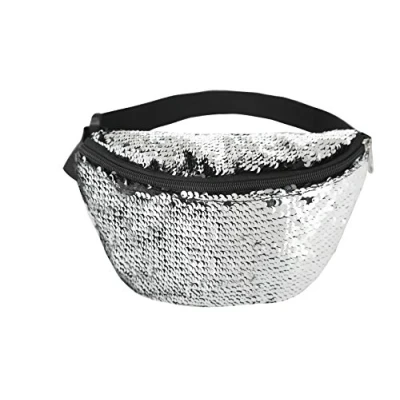 Image of One BFD Fanny Pack Waist Bumbag Bum Bag Running Belt for Ladies Men Kids Festival Causal Holiday Wipe Clean Adjustable Strap (Sequin Silver)
