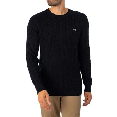 Image of GANT Men&#039;s Cotton Cable C Neck Sweater, Evening Blue, XXXXXL