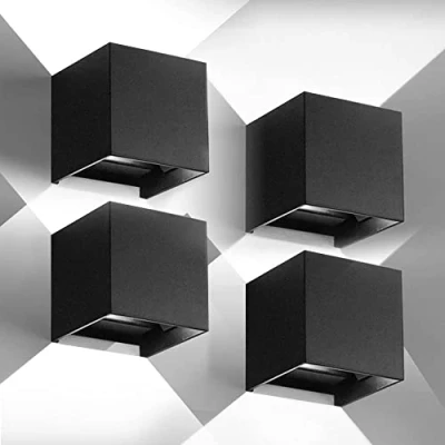 Image of CANMEIJIA LED Outdoor Wall Lights 12W, Waterproof IP65 Outside Adjustable Beam Aluminum Black Lamp 6500K White Light for Garden Bathroom Bedroom Living Room(4 Packs)