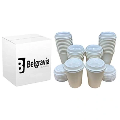 Image of 50 x 12oz White Single Wall Paper Cup with Sipper lids