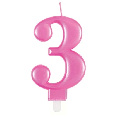 Image of Dazzling Metallic Pink Number 3 Birthday Candle Perfect Cake Topper for Unforgettable Milestones 1 Pc