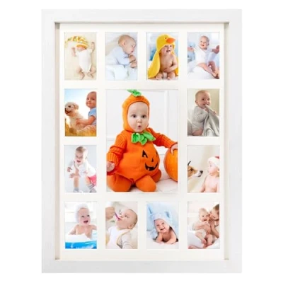 Image of GMFrames School Years Picture Frame K 12 Day Graduation Photo Collage White with Mat, Displays One 5x7 and Twelve 2.5x3.5 Pictures