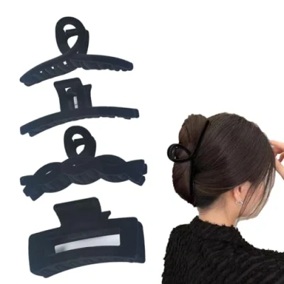 Image of 4Pack Large Hair Claw Clips for Thick Hair,Hair Ponytail Holder Women, Velvet Set Clamps Grips,Fashion Styling Accessories(Velvet Black)