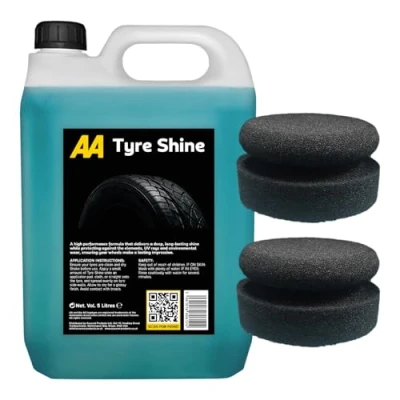 Image of AA Tyre Shine 5 Litre with 2 x Applicator pads (Black), Deep Shine, UV Protection