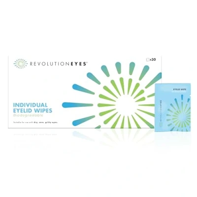 Image of Revolutioneyes Eyelid Wipes 30 x Single Use Cleansing Wipes, Suitable For Dry Eyes, MGD &amp; Blepharitis Detergent Preservative Free, Individually Wrapped, Sterile Eye