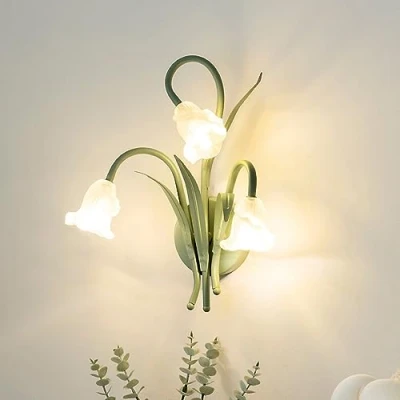Image of Klobvtt Green Wall Sconce Glass Lamp Shade Elegant Flower Mount Light Living Room Sconces Lighting Fixture Modern G4 Lights for Bedroom Hallway Hotel