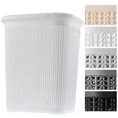 Image of KADAX Laundry Hamper 50 L, Plastic Bin with Lid and Handles, Lightweight Basket for Bathroom Room (White)