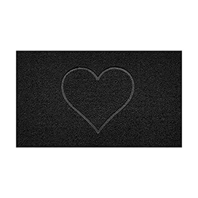 Image of Nicoman Embossed Spaghetti Door Mat Dirt Trapper Jet Washable Doormat 70x43cm (Black, HEART Shape) Use Indoor or Sheltered Outdoor