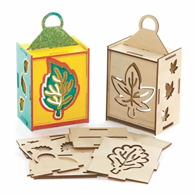 Image of Baker Ross FE641 Autumn Wooden Lantern Pack of 3, Craft Set for Children, Arts and Crafts Kids Activities to Colour In, Decorate Display
