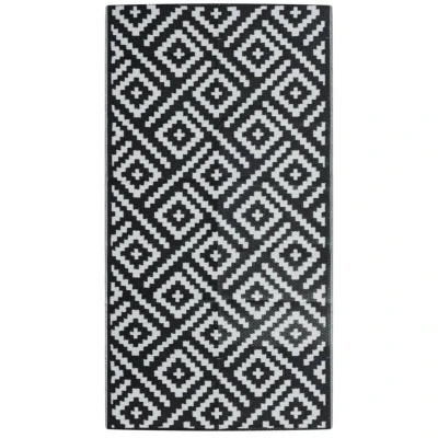 Image of vidaXL Outdoor/Indoor Area Rug UV Resistant Polypropylene, Reversible, White and Black, Easy Clean, Portable Mat for Patio, Garden, Terrace, Balcony 80x150cm