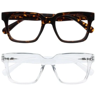 Image of OPULIZE ERA Blue Light Glasses Clear Lens Anti Reflective and Glare 2 Pack UV400 Protection Oversized Frame Computer Screen Brown Men Women +0.00
