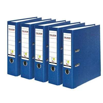 Image of Original Falken 5 pack PP Color Plastic folders. Made in Germany. 8 cm wide DIN A4 blue Vegan ring binder file folder Letter Office Slotted