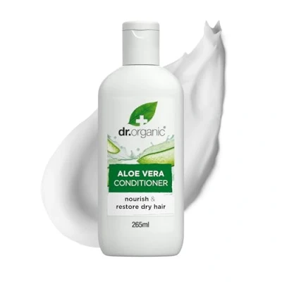 Image of Dr Organic Aloe Vera Conditioner, Soothing, All Hair Types, Natural, Vegan, Cruelty Free, Paraben &amp; SLS Recyclable Recycled Ocean Bound Plastic, Certified Organic, 265ml, Packaging may vary