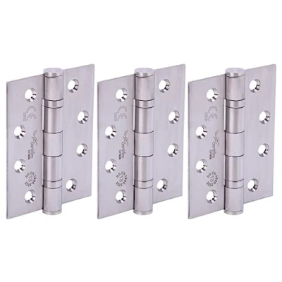 Image of HANDLEZONE® Door Hinges 1.5 Pairs (3 Hinges) 102mm / 4 inch Ball Bearing, Grade 13 Fire Rated, CE13 FD30 FD60, with Screws Satin Stainless Steel
