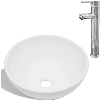 Image of vidaXL Bathroom Basin with Mixer Tap Ceramic Round White