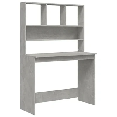 Image of vidaXL Writing Desk with Shelves in Concrete Grey Efficient Engineered Wood Standing for Office, Dorm Room, or Home Study