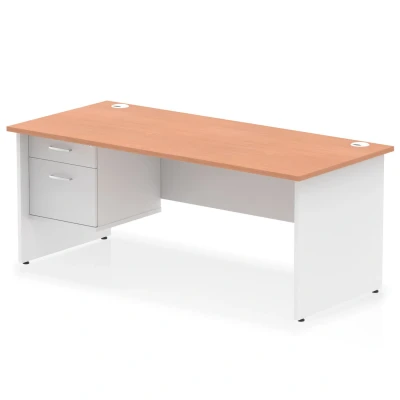 Image of Impulse 1800x800 Desk Beech/White Panel End Leg 1x2 Drawer Fixed Ped