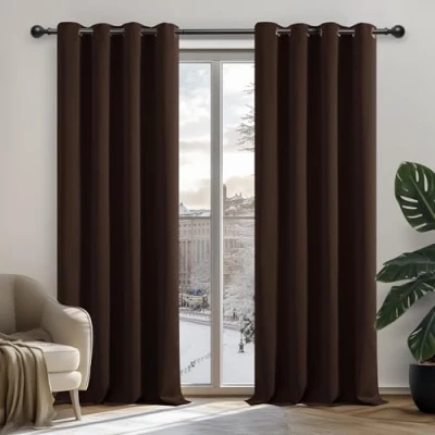 Image of Deconovo Eyelet Curtains Thermal Insulated Ring Top Blackout for Livingroom 135x240cm Chocolate 1 Pair