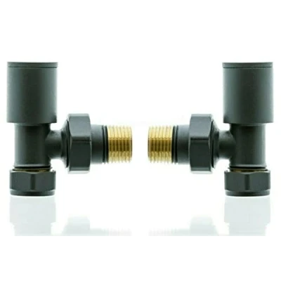 Image of Team Controls Anthracite Angled Valves for Heated Towel Rail or Radiator Minimalist Brass Pairs 15mm Central Heating
