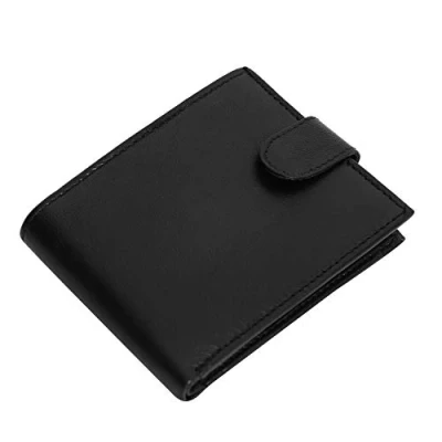 Image of RAS Handcrafted Black Leather Wallet with Flip Up ID Slot RFID Blocking Mens Coin Pocket 350 (Black)