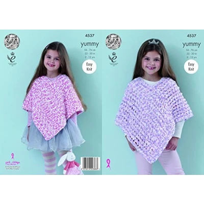 Image of King Cole Girls Ponchos Yummy Knitting Pattern 4537 Chunky