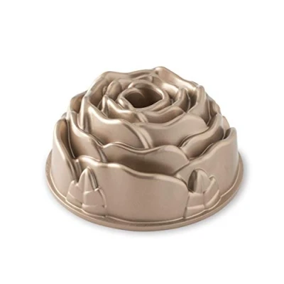 Image of Nordic Ware Rose Cast Bundt Pan, Non Stick Aluminium Tin with Fluted Centre for Even Baking, Premium Bakeware Made in the USA, Toffee