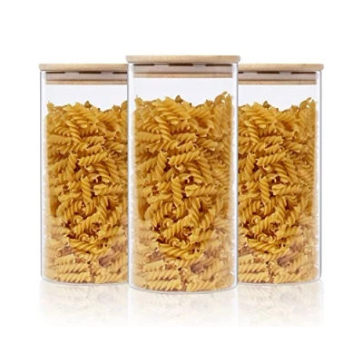 Image of Xtulina Glass Kitchen Storage Jars 1300ML, Airtight Containers with Wooden Lid Set of 3