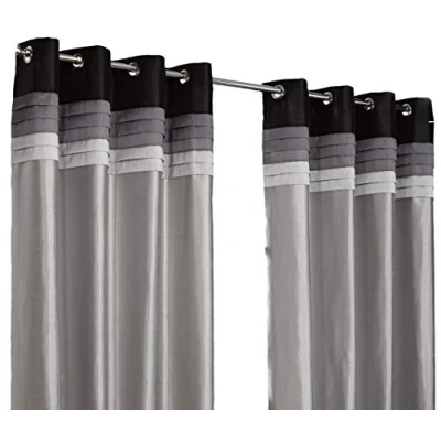 Image of Hamilton McBride Seattle Black Ring Top / Eyelet Fully Lined Readymade Curtain Pair 66x90in(167x228cm) Approx