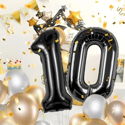 Image of Number Balloons 10,Black 10 Balloon 40 Inch Giant Helium Foil for Boys Girls 10th Birthday Party Decor Anniversary Decorations Supplies