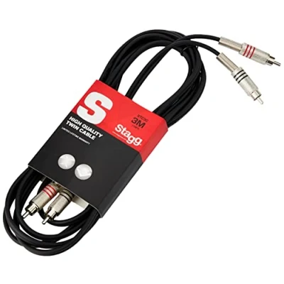 Image of Stagg STC3C Pro Series 3m Twin 2 RCA to Audio Cable Black