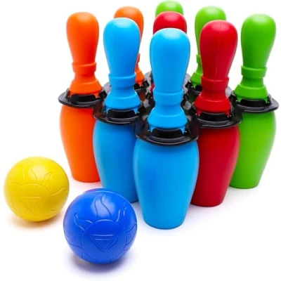 Image of Toyland® 12 Piece Colourful Kids Bowling Set 9 Pins, 2 Round Balls &amp; 1 Holder Indoor/Outdoor Toy Family Garden Games
