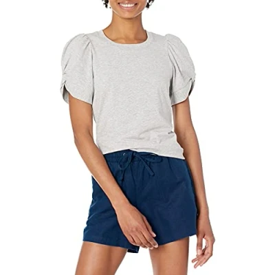 Image of Amazon Essentials Women&#039;s Classic Fit Twist Sleeve Crewneck T Shirt, Light Grey Heather, XXL