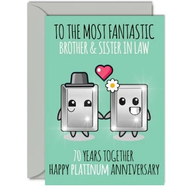 Image of Cute Platinum Anniversary Card for Brother &amp; Sister In Law 70 Years Together Happy 70th Wedding Cards Brother, A5 Greeting Anniversaries