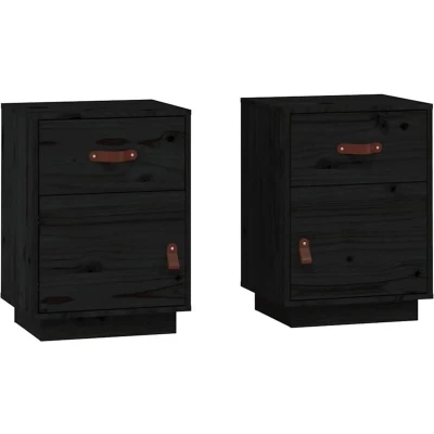 Image of vidaXL Bedside Cabinets 2 pcs Black 40x34x55 cm Solid Wood Pine
