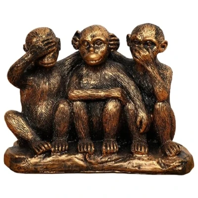 Image of Wanwanzi 3 Wise Monkeys Statue Set in 1 Bronze Coated Resin Monkey Hear No Evil See Speak Figurines for Office &amp; Home Decor Gift Option