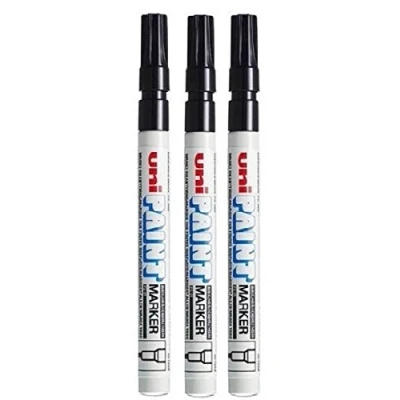 Image of Uni Colour Fine (0.8 1.2mm) PX 21 Black Oil Paint Marker Pen Metal Glass Wood Plastic Stone Outdoor mm Bullet Nib Tip (Pack Of 3)