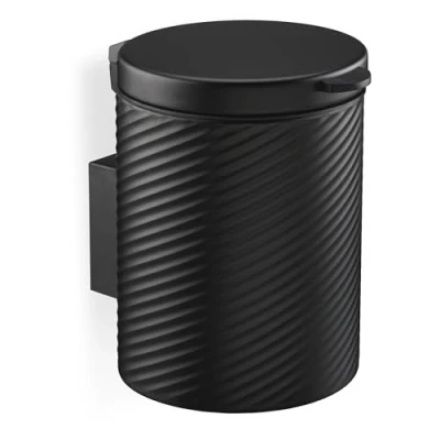 Image of Relaxdays Cosmetic Bin Wall Mounted 5 Litre Soft Close Inner Bucket Metal Round Bathroom Trash Can Black, 30% plastic 70% iron