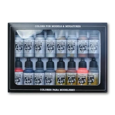 Image of Vallejo Model Air Metallic Effects Acrylic Paint Set for Brush Assorted Colours (Pack of 16),17 ml