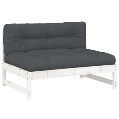 Image of vidaXL Middle Sofa in White Outdoor Comfort with Solid Pine Wood Frame and Soft Cushions for Patio, Garden, or Terrace, Modular Design, 120x80cm