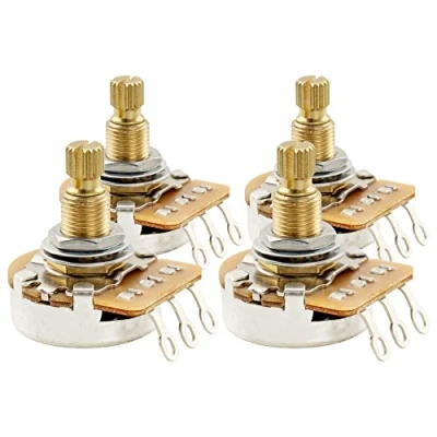 Image of Musiclily Pro HD B250K Full Brass Metric Coarse 18 Spline Split Shaft Pots Linear Taper Potentiometers for Electric Guitar Bass (Set of 4)