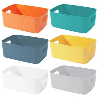Image of Bgfuni 6pcs Plastic Storage Baskets, Boxes, Organizer Baskets with Handle, Studio Small for Kitchen, Office, Bathroom, 19x13.5x7.5cm(Colorful)