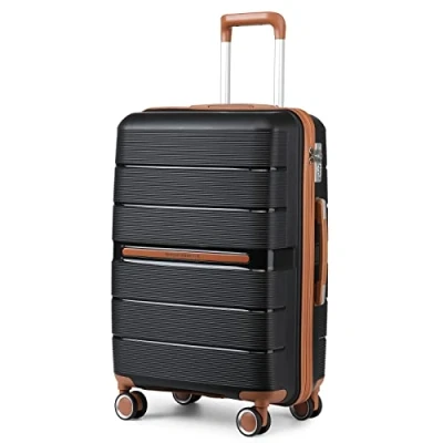Image of British Traveller 28&quot; Large Suitcase Lightweight Polypropylene Hard Shell Luggage Durable Check in Hold with TSA Lock and 4 Spinner Wheels(Black, 76cm 92L)