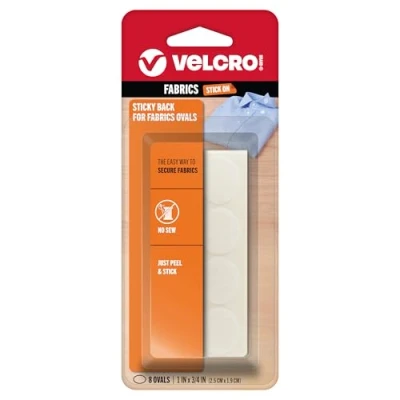 Image of Velcro(r) Brand Fasteners Sticky Back for Fabrics: No Sewing Needed 1 inch X 3/4 Ovals, 8 Sets White