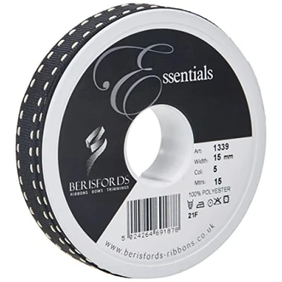 Image of Berisfords 1339 BLIV 15 mm Stitch Grosgrain Ribbon, Black/Ivory