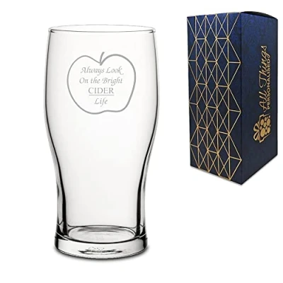 Image of Novelty Gift Engraved Tulip Pint Cider Glass Always Look On The Bright Life